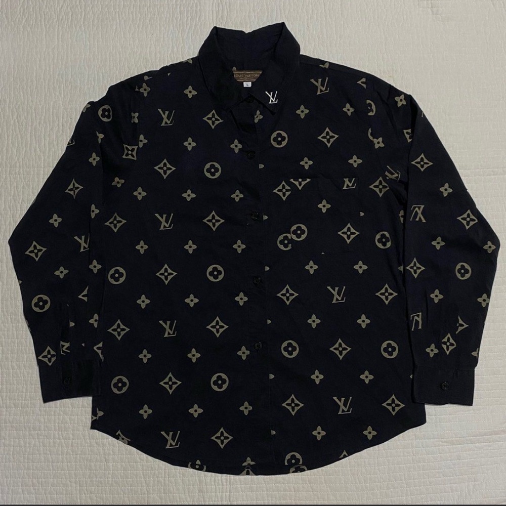 Louis Vuitton Black Monogram Logo Button-Up Shirt